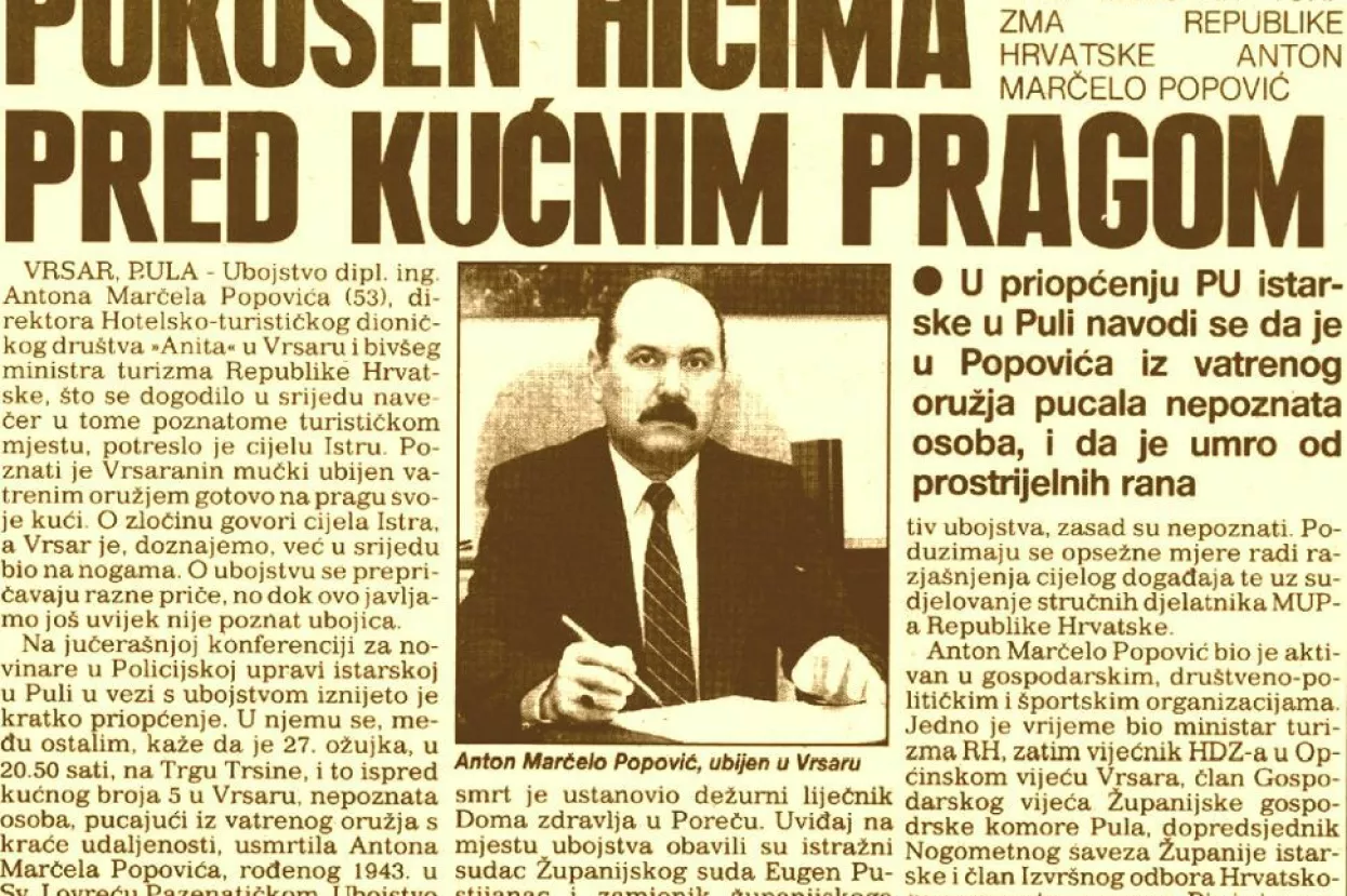 Faksimil izvje&scaron;taja o ubojstvu u Večernjem listu