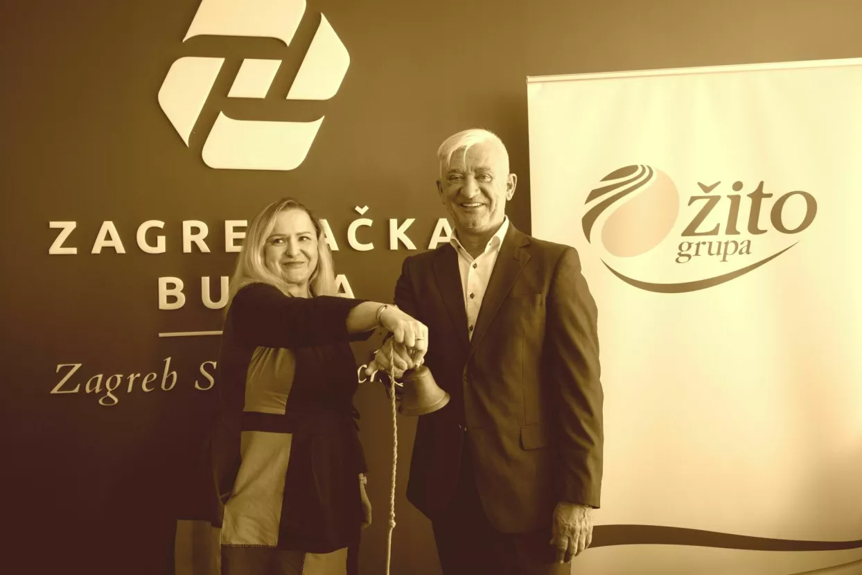 Predsjednica Uprave Zagrebačke burze Ivana Gažić i većinski vlasnik Žita Marko Pipunić zazvonili su 28. srpnja 2025. za početak trgovanja dionicama Žita