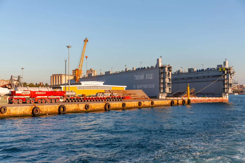 Istanbul, Turkiye - OCT 8, 2024Kuzey Star floating dock which is 220 m long, 48 m wide, weighs 11,000 tons and has a lifting capacity of 30,000 tons on Istanbul Commercial Port, Kadikoy.